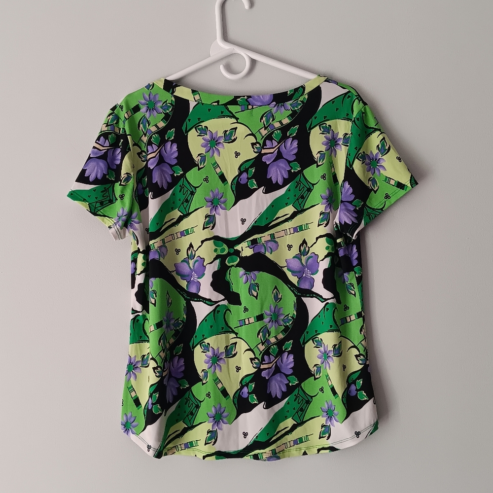 Casual Land Short-Sleeve Blouse Floral Bright Green Purple Yellow White Size 2XL - Picture 3 of 7